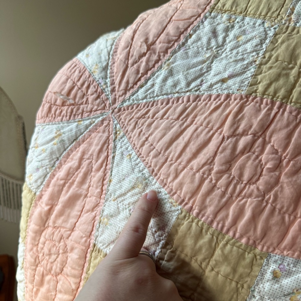 Antique Quilt in Peach and Yellow - Picture 7 of 12